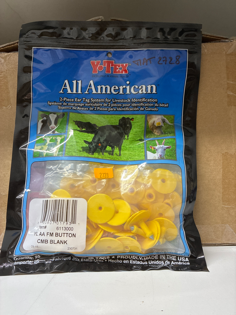 [MAT2728] Boutons à tags jaune All Americain Y-Tex (25 un.)